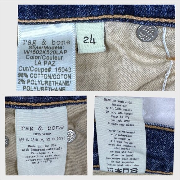 Rag & Bone Skinny Jeans Women’s 24 Blue Distressed La Paz Raw Hem Stretch Denim - Picture 8 of 11